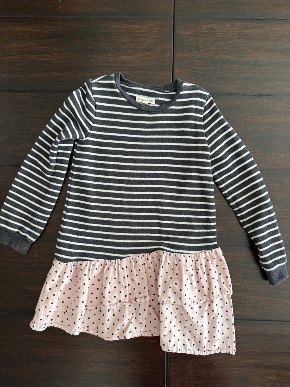 Tucker + Tate Dark Gray & Pink Striped Long-Sleeve Tunicb with Polka Dot Ruffle